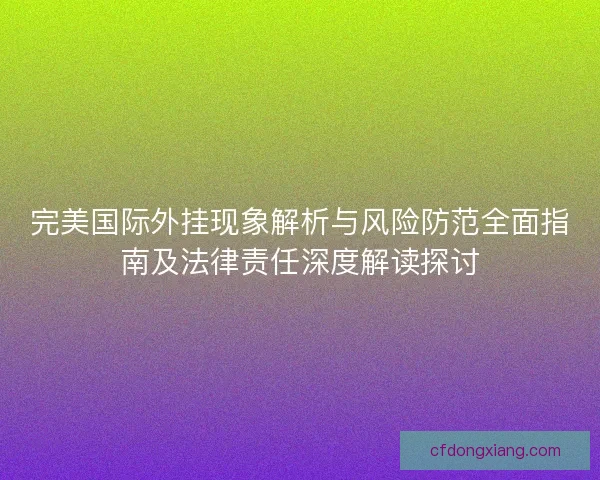 完美国际外挂现象解析与风险防范全面指南及法律责任深度解读探讨